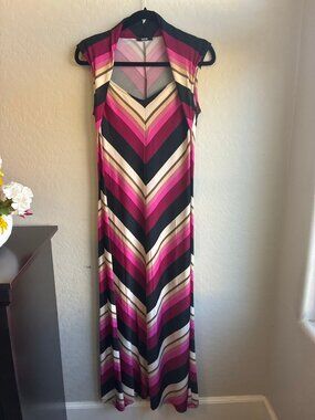 MSK Pink Black Chevron Stripe Maxi Dress Size 8